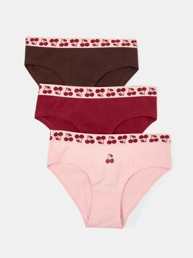 Sinsay - Chiloți din bumbac cu imprimeu de cireșe 3 bucăți - multicolor