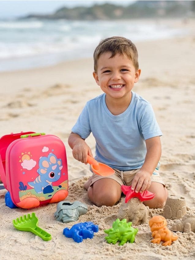 Sinsay - Set de jucării pentru nisip în valiză cu motiv de dinozauri 8 pack - roșu