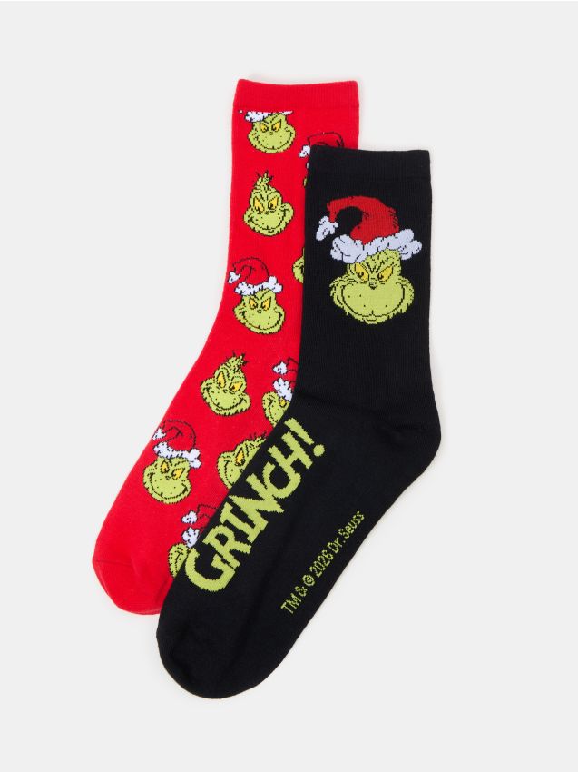 Sinsay - Șosete lungi cu motiv de Crăciun 2 bucăți Grinch - multicolor