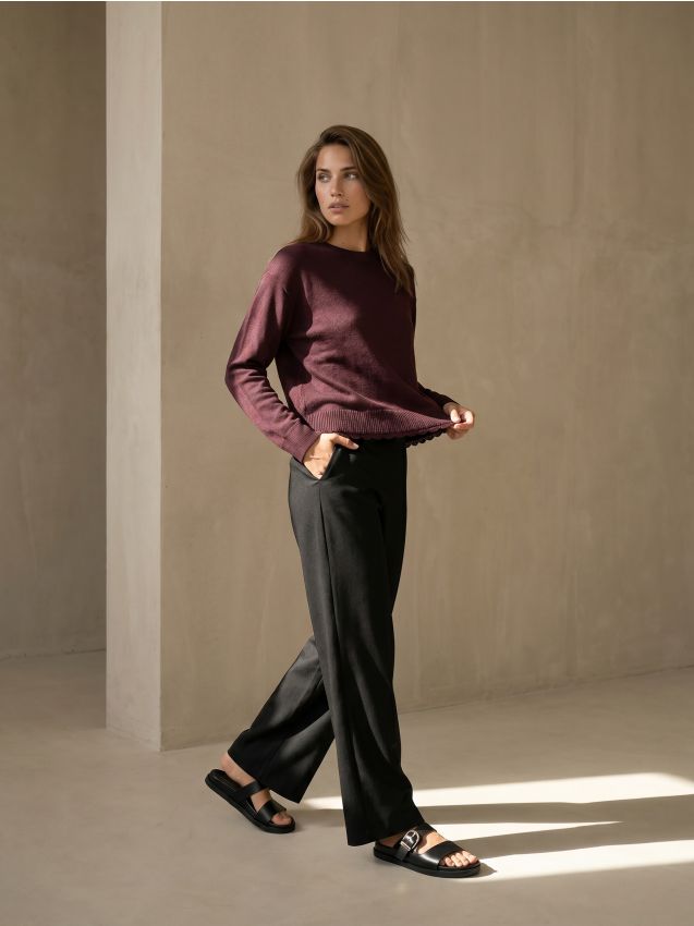 Sinsay - Pulover chunky cu finisaj din dantelă - bordo