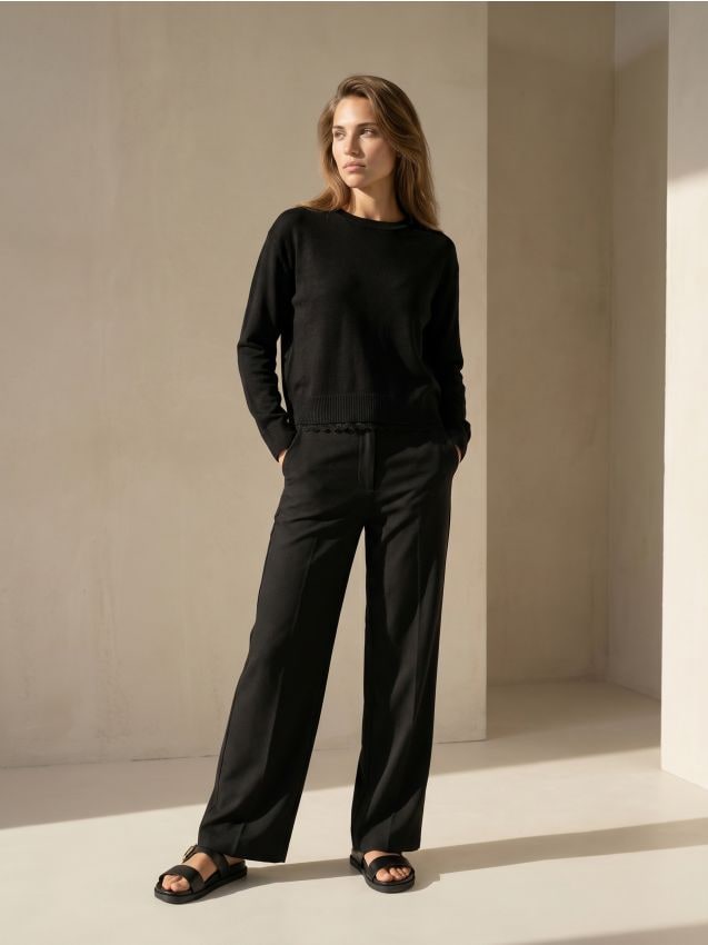 Sinsay - Pulover chunky cu finisaj din dantelă - negru