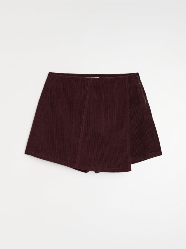 Sinsay - Fustă pantaloni din catifea côtelée - bordo