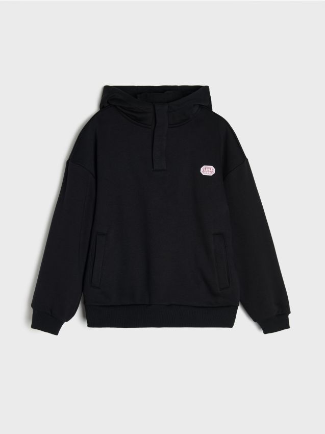 Sinsay - Hanorac hoodie half-zip cu capse - negru
