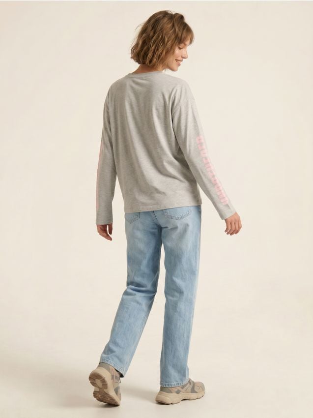 Sinsay - Tricou din bumbac cu imprimeu - gri deschis