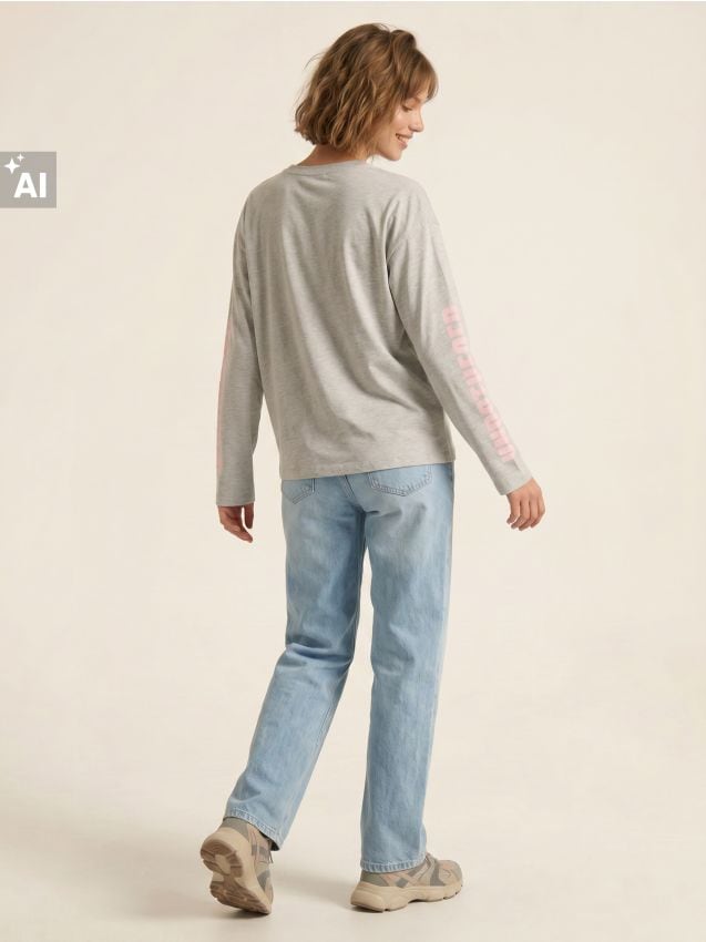 Sinsay - Tricou din bumbac cu imprimeu - gri deschis