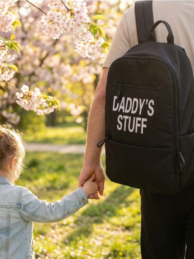 Sinsay - Rucsac cu salteluță de schimbat și inscripția Daddy’s stuff - negru
