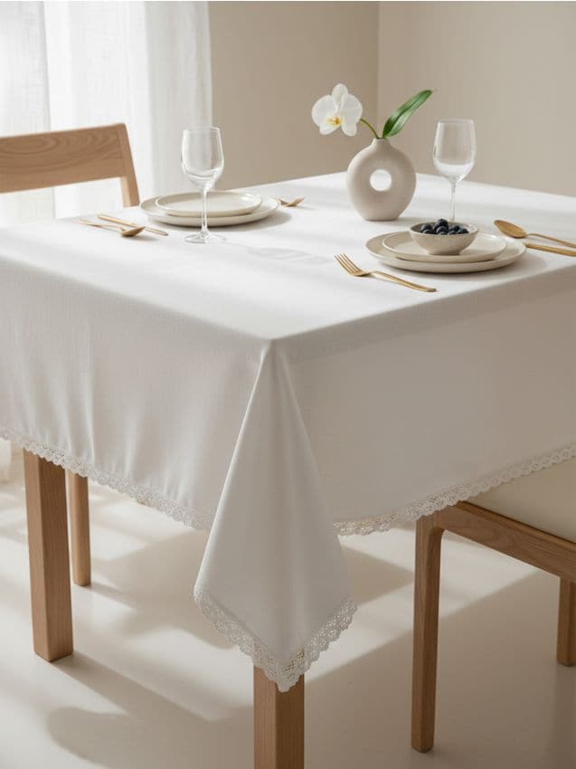 Sinsay - Față de masă din bumbac cu dantelă - alb
