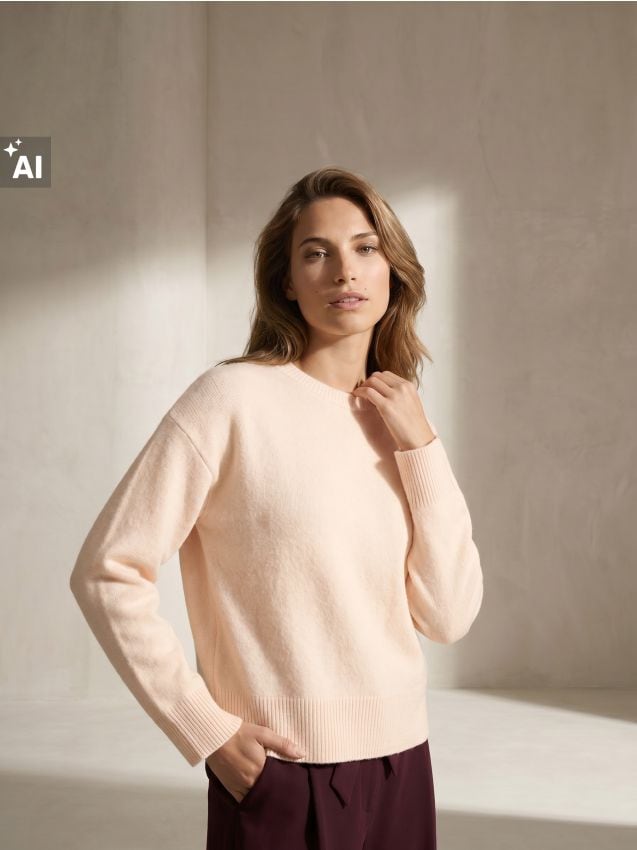 Sinsay - Pulover lejer cu decolteu rotund - nude