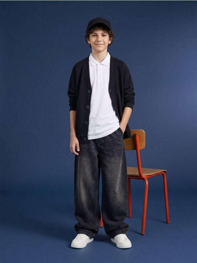 Sinsay - Hanorac Tip Cardigan cu Nasturi - negru