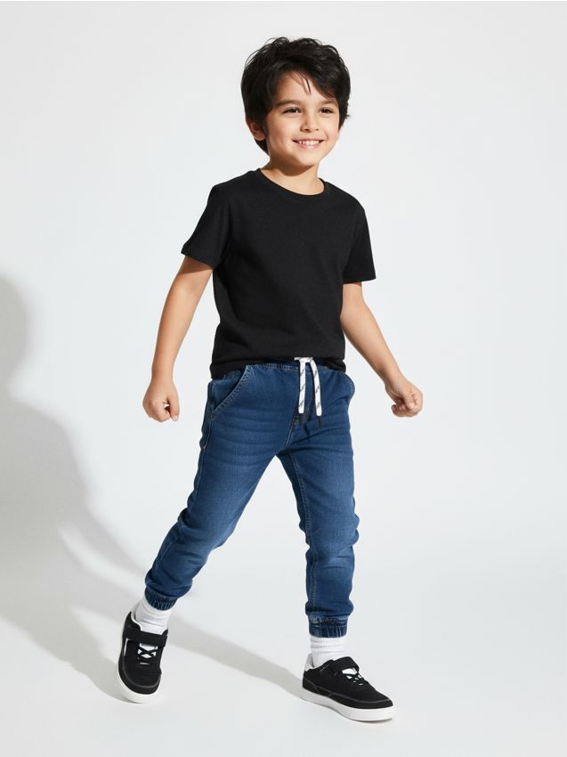 Sinsay - Jeansy jogger z efektem sprania - granatowy