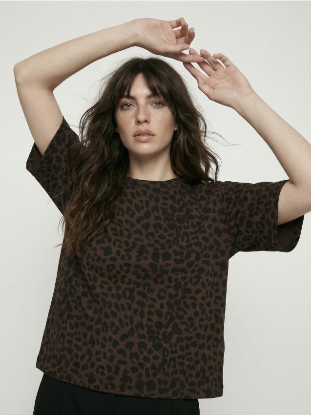Sinsay - Tricou din bumbac cu imprimeu leopard - multicolor