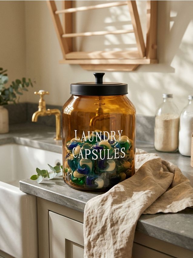 Sinsay - Recipient din sticlă cu capac pentru tablete de spălat - maro