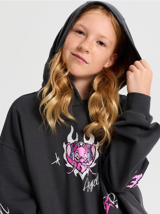 Sinsay - Hanorac din material sport cu imprimeu Stitch - gri-închis
