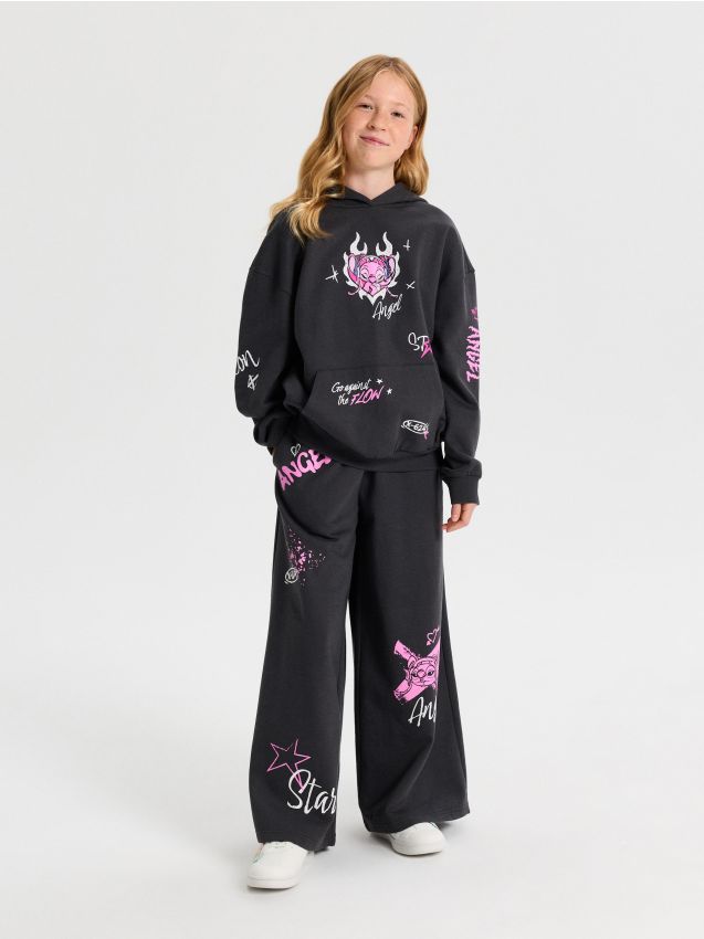 Sinsay - Hanorac din material sport cu imprimeu Stitch - gri-închis