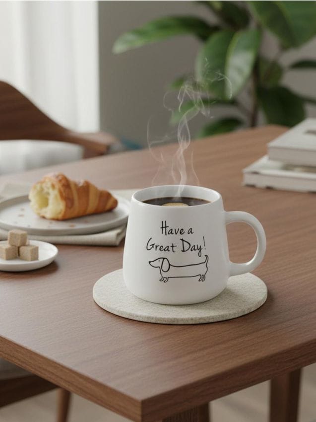 Sinsay - Cană ceramică cu motiv de teckel și inscripție - alb