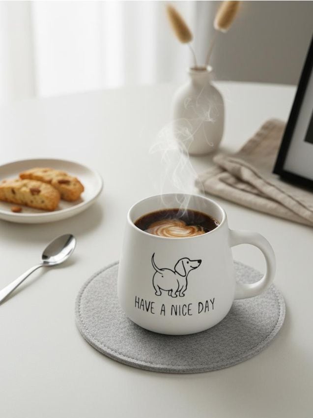 Sinsay - Cană ceramică cu motiv de teckel și inscripție - negru