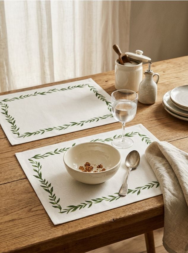 Sinsay - Suporturi de masă cu motiv vegetal, set de 2 - verde