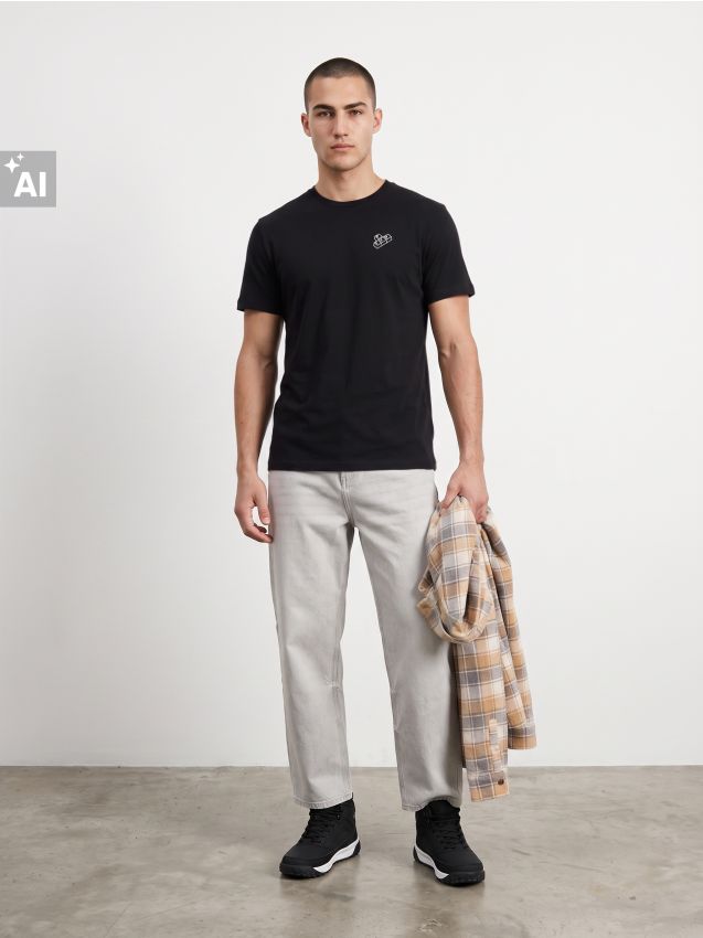 Sinsay - Tricou din bumbac cu imprimeu - negru