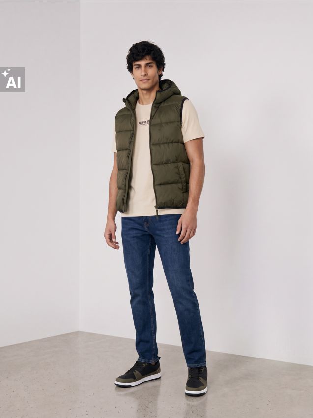 Sinsay - Vestă puffer matlasată cu glugă - verde-prăfuit