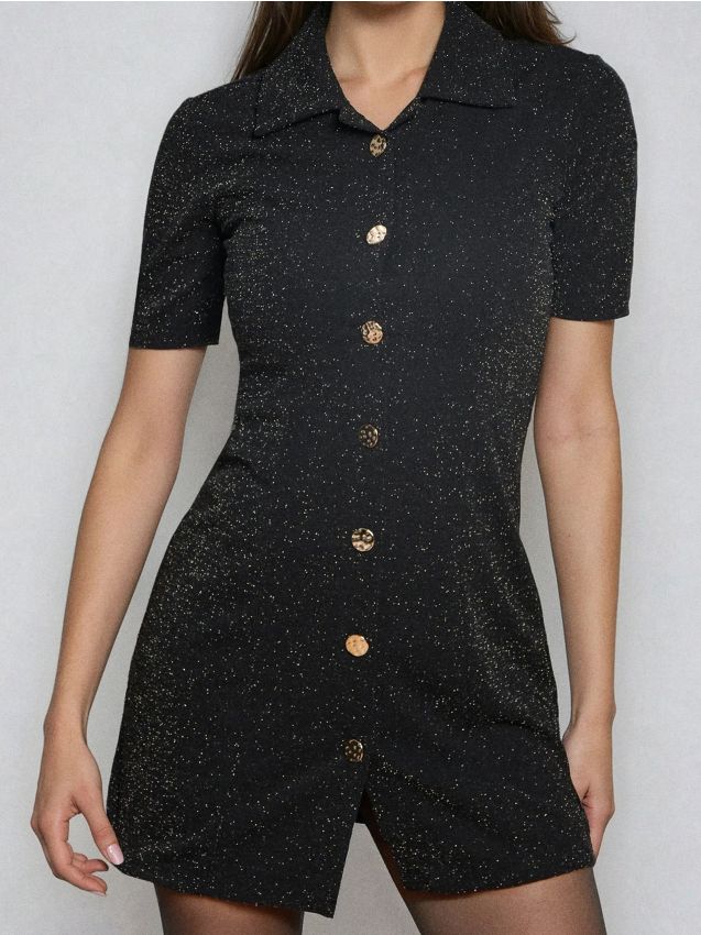 Sinsay - Minišaty s golierom - čierna