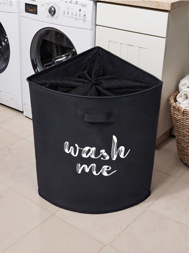 Sinsay - Coș de rufe cu inscripție WASH TIME - negru