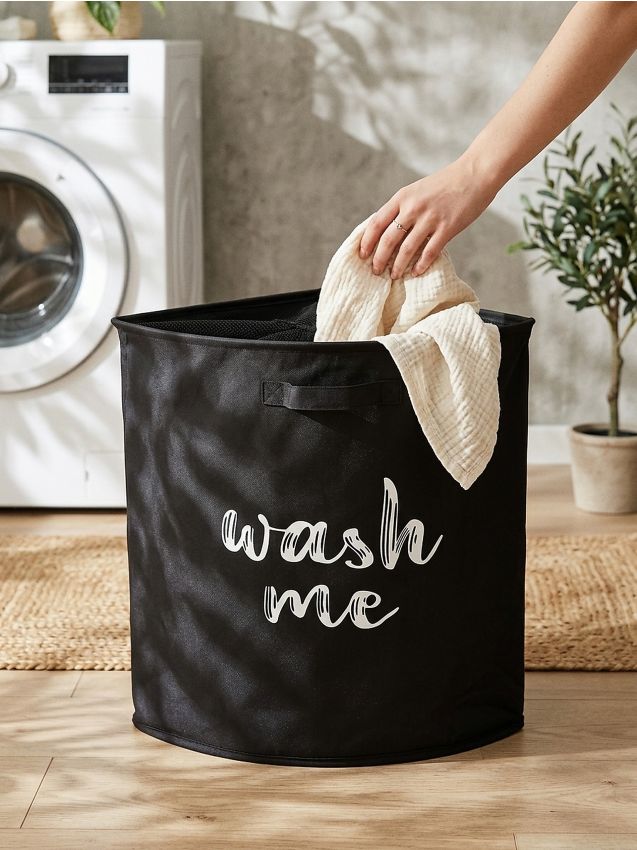 Sinsay - Coș de rufe cu inscripție WASH TIME - negru