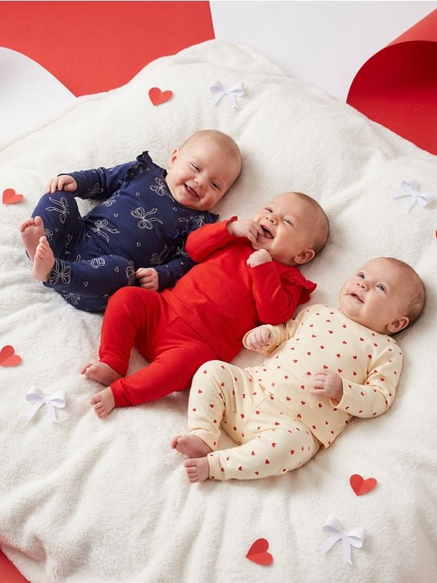 Sinsay - Bawełniana koszulka z ozdobnymi falbankami 3 pack - kremowy