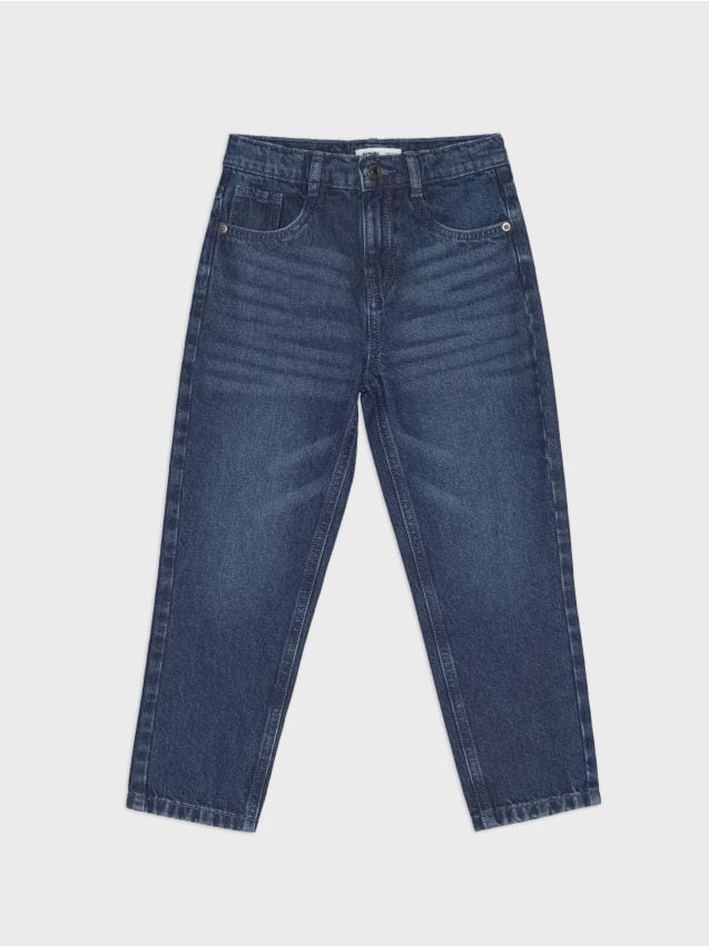 Sinsay - Blugi din bumbac straight fit cu efect prespălat - albastru