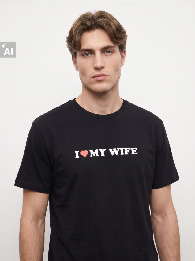 Sinsay - Tricou din bumbac cu inscripție - negru