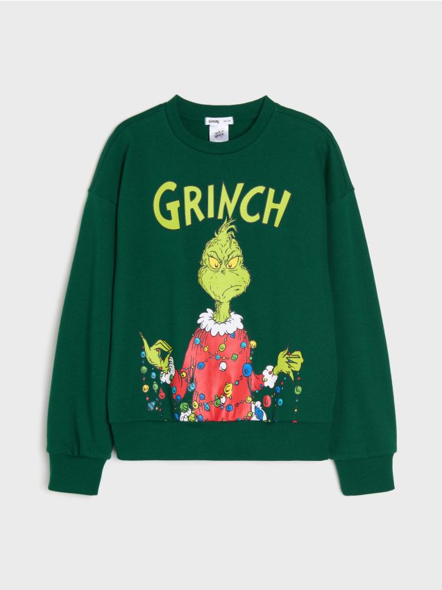 Sinsay - Bluză crewneck cu imprimeu de Crăciun Grinch - green spruce