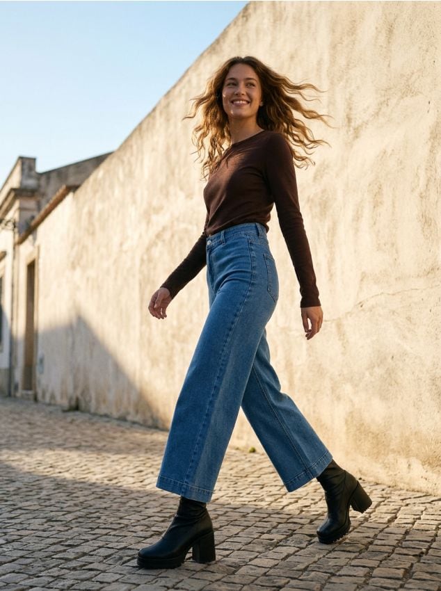 Sinsay - Blugi culotte - albastru