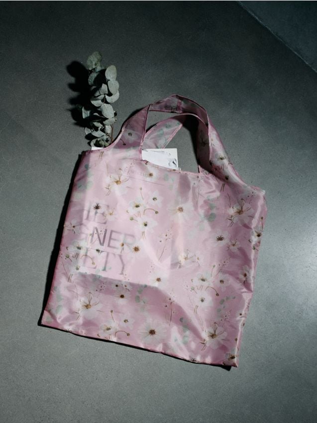 Sinsay - Geantă de cumpărături cu imprimeu - roz-pastel