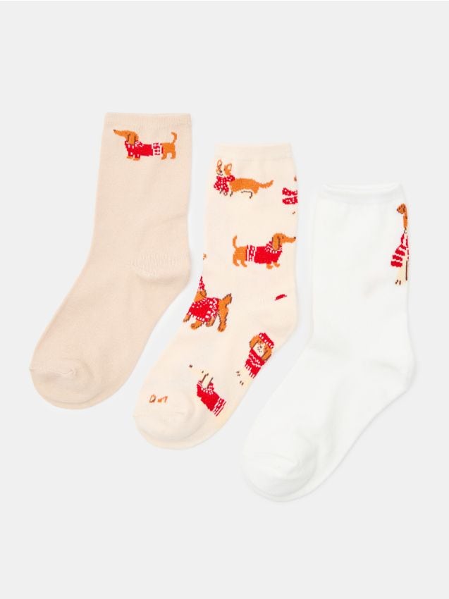 Sinsay - Șosete lungi cu motiv de teckel 3 pack - multicolor