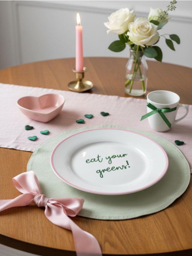 Sinsay - Farfurie ceramică cu textul eat your greens! și margine roz - roz-pastel