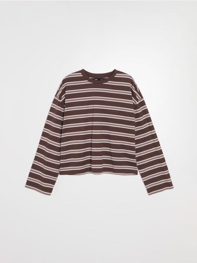 Sinsay - Tricou din bumbac cu mânecă lungă în dungi - multicolor