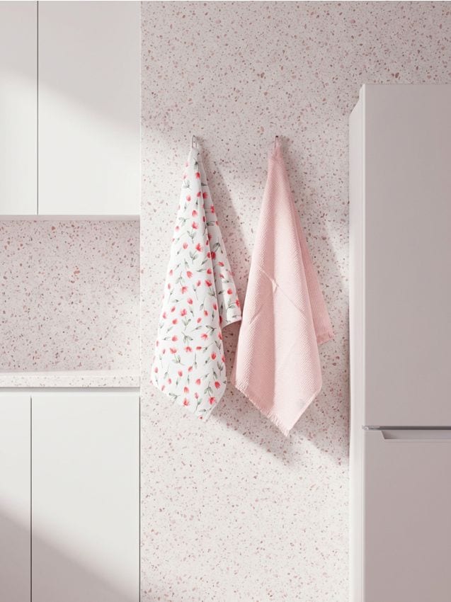 Sinsay - Set de prosoape de bucătărie cu motiv floral, set de 2 - roz