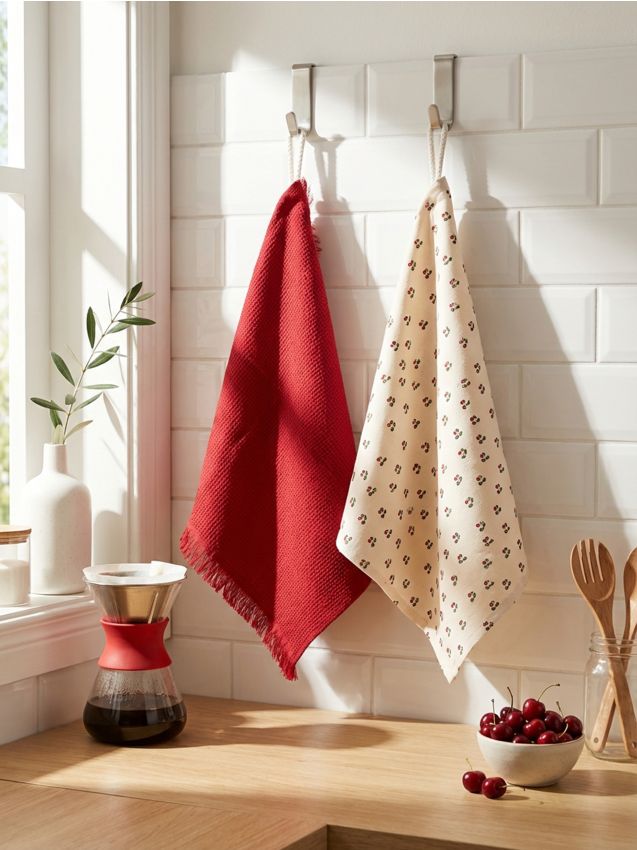 Sinsay - Set de prosoape de bucătărie cu motiv de cireșe 2 pack - roșu