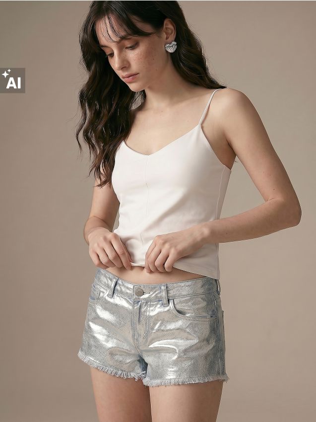 Sinsay - Șorturi din denim mid waist cu finisaj metalic - argintiu