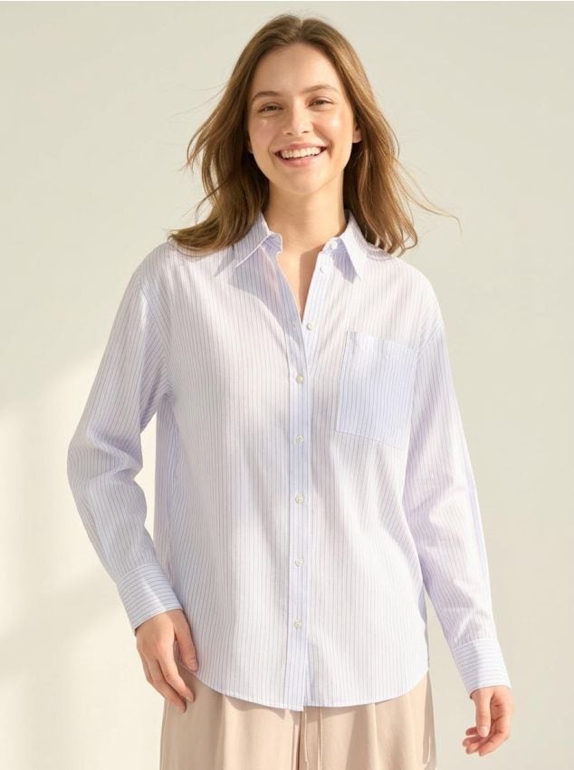 Sinsay - Cămașă regular fit cu adaos de in - albastru