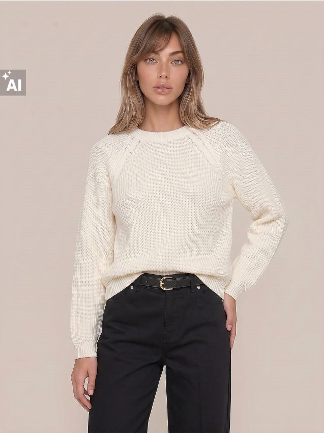Sinsay - Pulover chunky cu mâneci raglan - crem