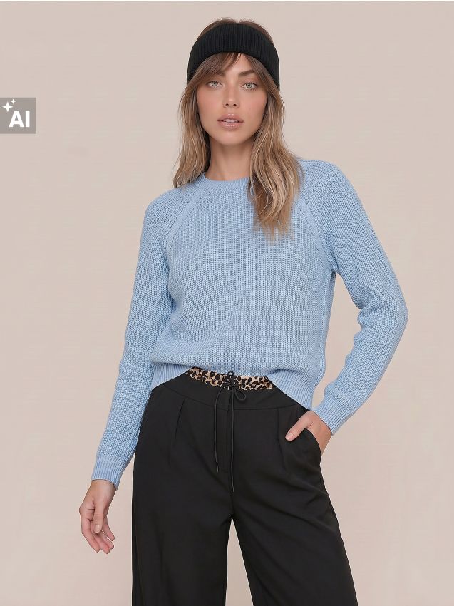 Sinsay - Pulover chunky cu mâneci raglan - light blue