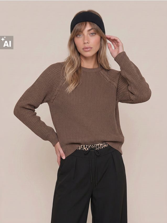 Sinsay - Pulover chunky cu mâneci raglan - maro