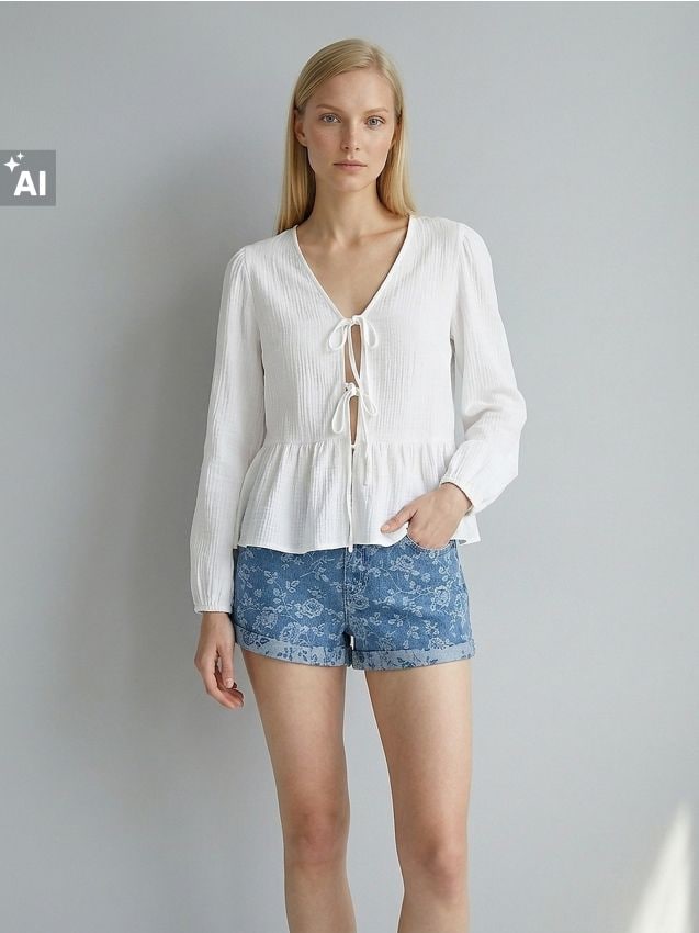 Sinsay - Șorturi din denim cu amestec de viscoză și motiv floral - albastru