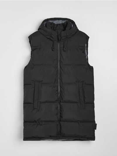 Dolg puffer brezrokavnik s kapuco