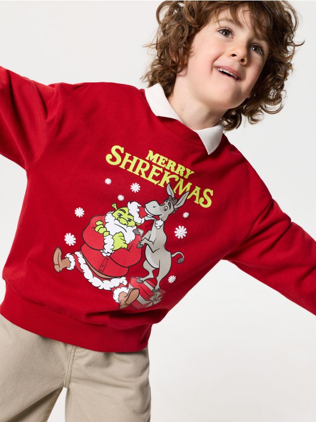 Sinsay - Hanorac crewneck cu motiv de Crăciun Shrek - roșu