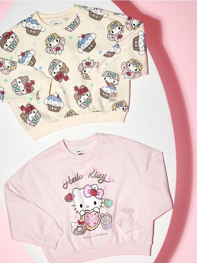 Sinsay - Hanorace crewneck din bumbac cu imprimeu 2 pack Hello Kitty - crem