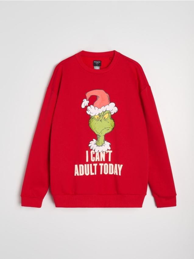Sinsay - Regularná mikina s okrúhlym výstrihom Grinch - červená