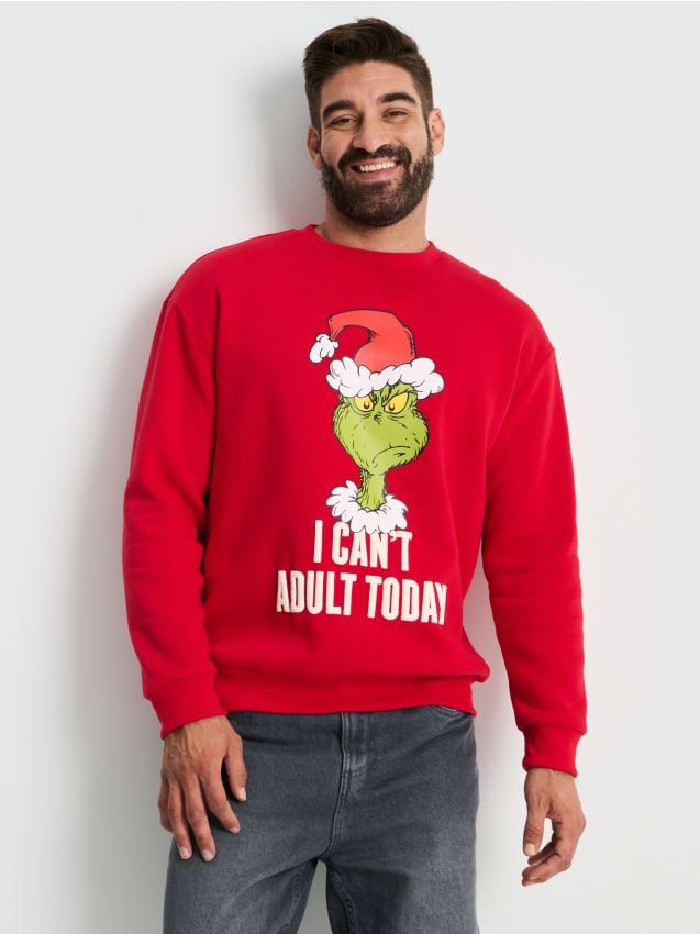 Sinsay - Hanorac regular cu guler rotund Grinch - roșu