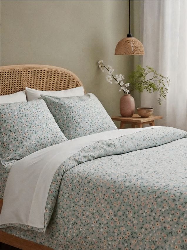 Sinsay - Kvetovaná súprava posteľnej bielizne - bledozelená