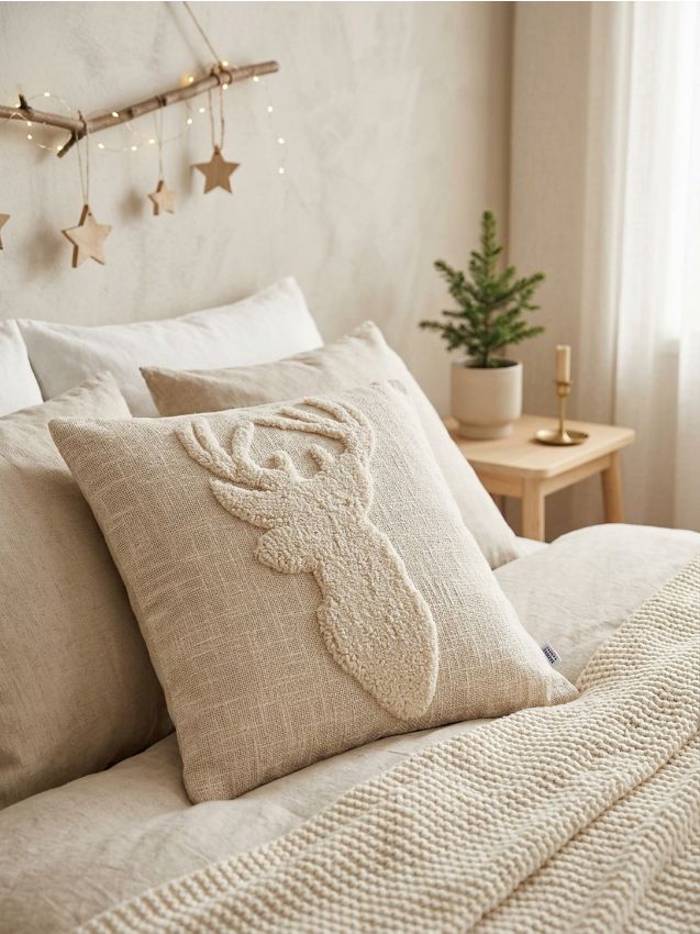 Sinsay - Funda de pernă cu motiv de ren - crem